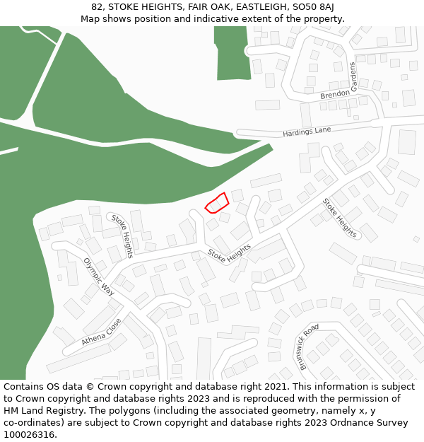 82, STOKE HEIGHTS, FAIR OAK, EASTLEIGH, SO50 8AJ: Location map and indicative extent of plot