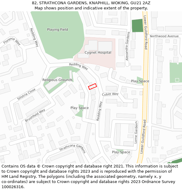 82, STRATHCONA GARDENS, KNAPHILL, WOKING, GU21 2AZ: Location map and indicative extent of plot