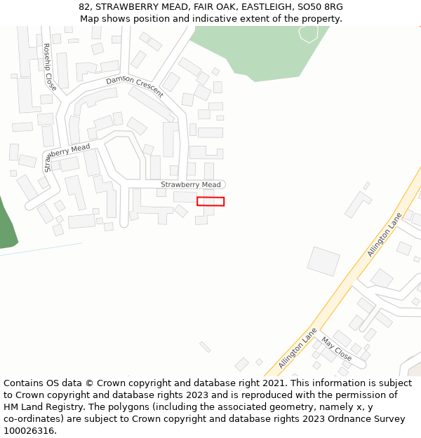 82, STRAWBERRY MEAD, FAIR OAK, EASTLEIGH, SO50 8RG: Location map and indicative extent of plot