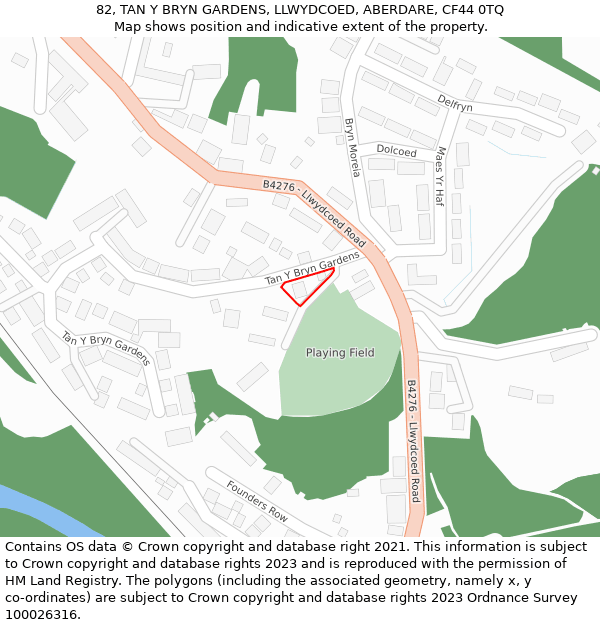 82, TAN Y BRYN GARDENS, LLWYDCOED, ABERDARE, CF44 0TQ: Location map and indicative extent of plot