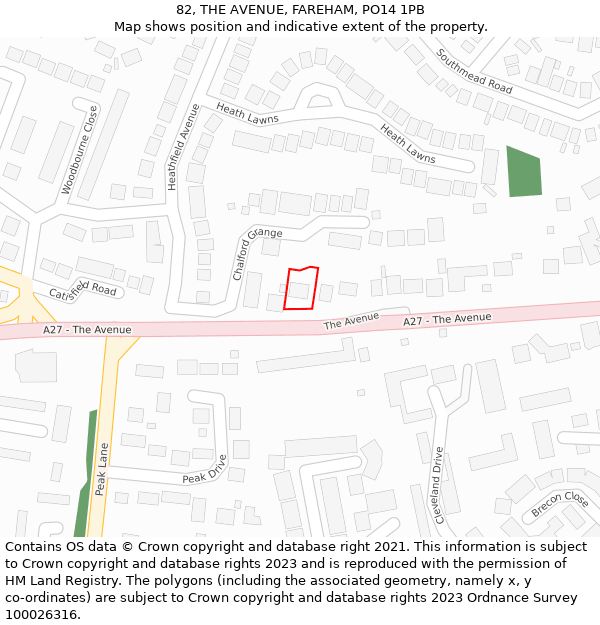 82, THE AVENUE, FAREHAM, PO14 1PB: Location map and indicative extent of plot