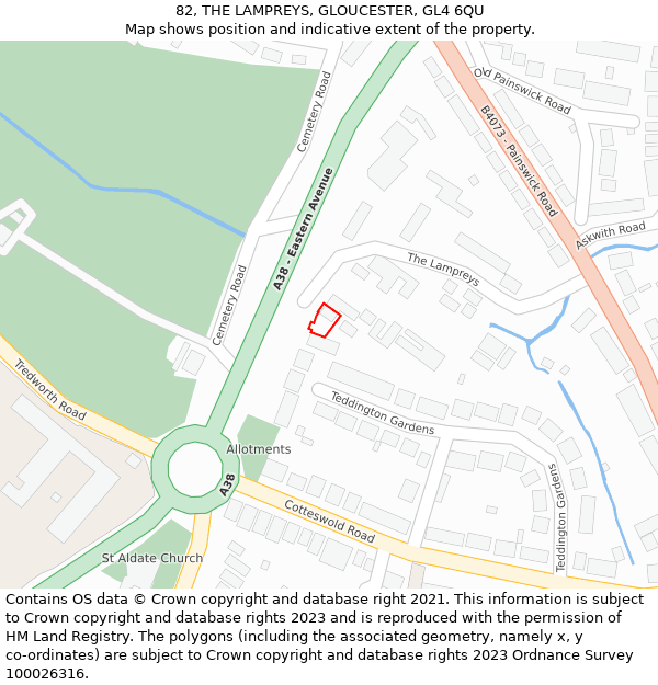 82, THE LAMPREYS, GLOUCESTER, GL4 6QU: Location map and indicative extent of plot