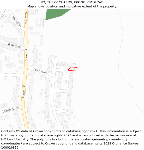 82, THE ORCHARDS, EPPING, CM16 7AT: Location map and indicative extent of plot