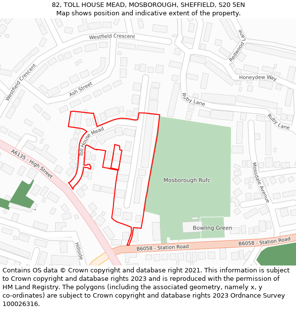 82, TOLL HOUSE MEAD, MOSBOROUGH, SHEFFIELD, S20 5EN: Location map and indicative extent of plot