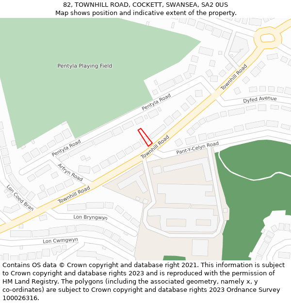 82, TOWNHILL ROAD, COCKETT, SWANSEA, SA2 0US: Location map and indicative extent of plot