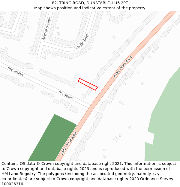 82, TRING ROAD, DUNSTABLE, LU6 2PT: Location map and indicative extent of plot