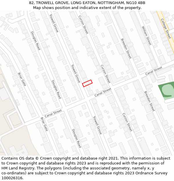 82, TROWELL GROVE, LONG EATON, NOTTINGHAM, NG10 4BB: Location map and indicative extent of plot