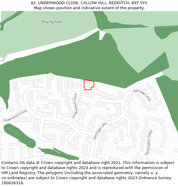 82, UNDERWOOD CLOSE, CALLOW HILL, REDDITCH, B97 5YS: Location map and indicative extent of plot