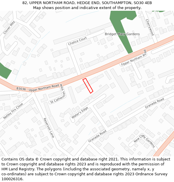 82, UPPER NORTHAM ROAD, HEDGE END, SOUTHAMPTON, SO30 4EB: Location map and indicative extent of plot