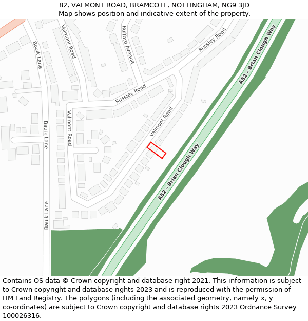 82, VALMONT ROAD, BRAMCOTE, NOTTINGHAM, NG9 3JD: Location map and indicative extent of plot