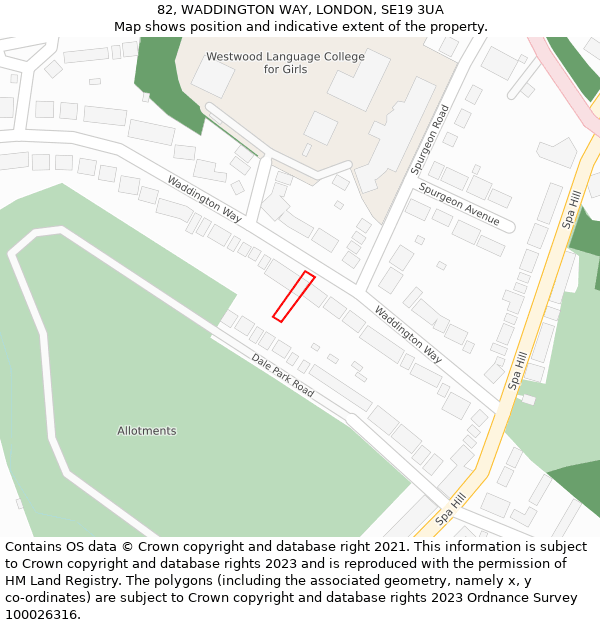 82, WADDINGTON WAY, LONDON, SE19 3UA: Location map and indicative extent of plot