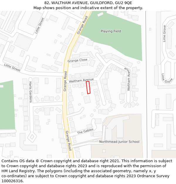 82, WALTHAM AVENUE, GUILDFORD, GU2 9QE: Location map and indicative extent of plot