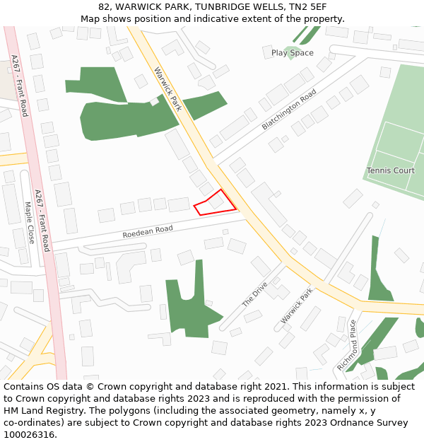 82, WARWICK PARK, TUNBRIDGE WELLS, TN2 5EF: Location map and indicative extent of plot