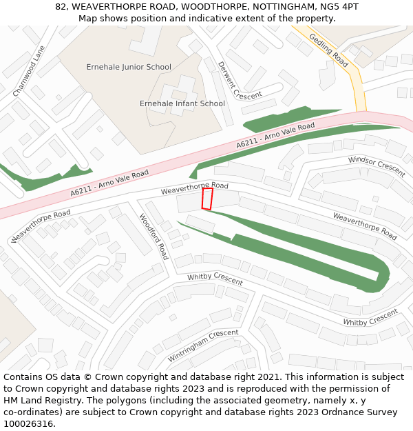 82, WEAVERTHORPE ROAD, WOODTHORPE, NOTTINGHAM, NG5 4PT: Location map and indicative extent of plot