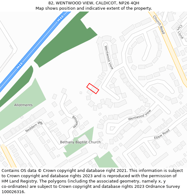 82, WENTWOOD VIEW, CALDICOT, NP26 4QH: Location map and indicative extent of plot