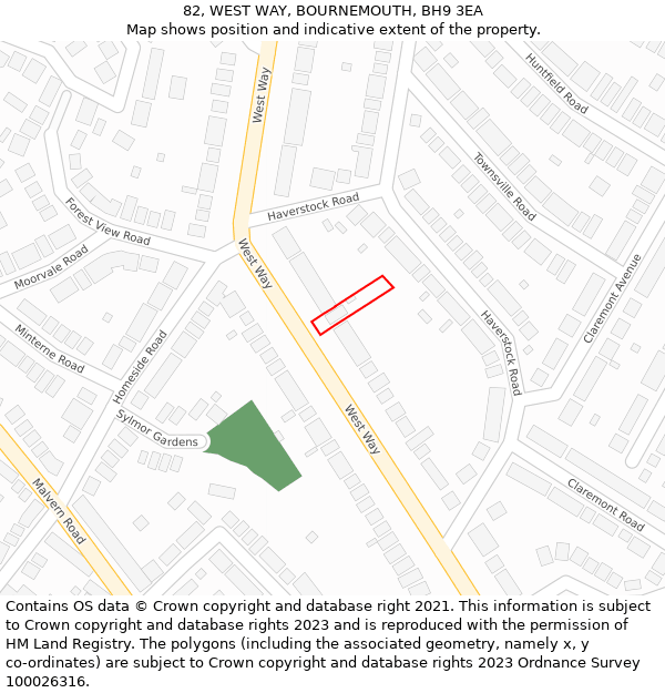 82, WEST WAY, BOURNEMOUTH, BH9 3EA: Location map and indicative extent of plot