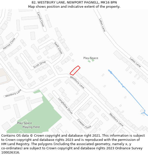 82, WESTBURY LANE, NEWPORT PAGNELL, MK16 8PN: Location map and indicative extent of plot