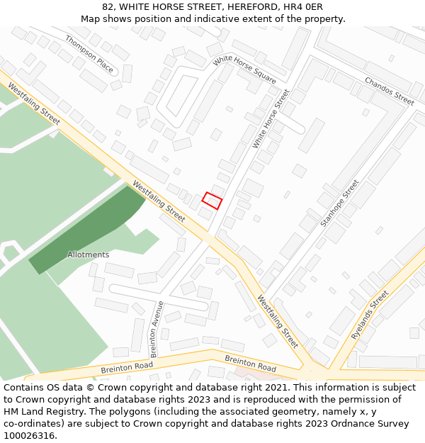 82, WHITE HORSE STREET, HEREFORD, HR4 0ER: Location map and indicative extent of plot