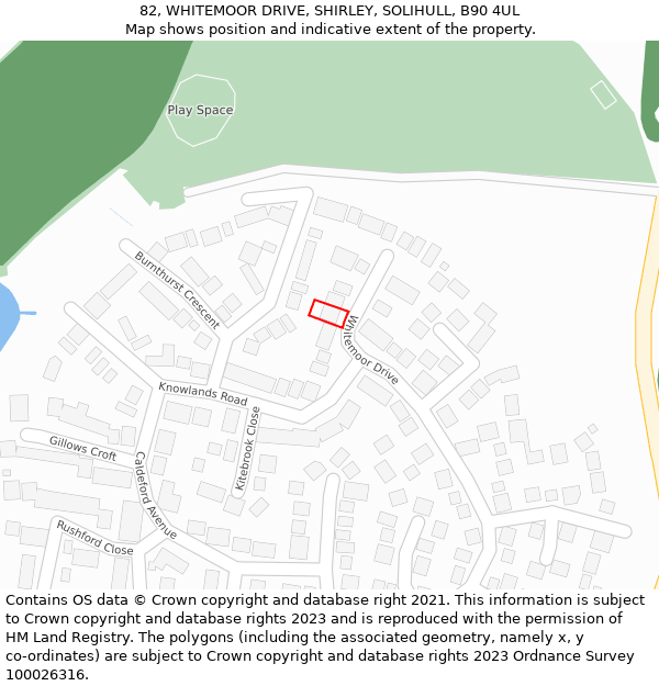 82, WHITEMOOR DRIVE, SHIRLEY, SOLIHULL, B90 4UL: Location map and indicative extent of plot