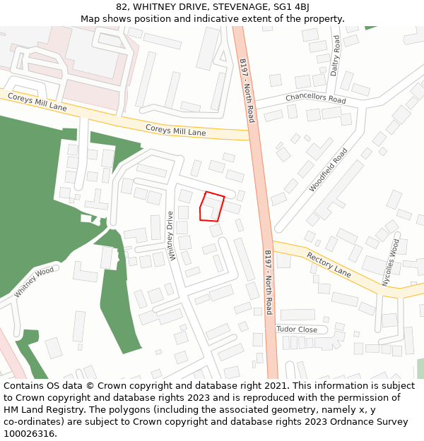 82, WHITNEY DRIVE, STEVENAGE, SG1 4BJ: Location map and indicative extent of plot