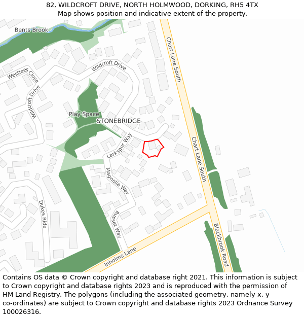 82, WILDCROFT DRIVE, NORTH HOLMWOOD, DORKING, RH5 4TX: Location map and indicative extent of plot