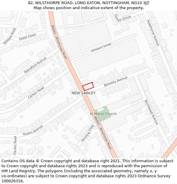 82, WILSTHORPE ROAD, LONG EATON, NOTTINGHAM, NG10 3JZ: Location map and indicative extent of plot