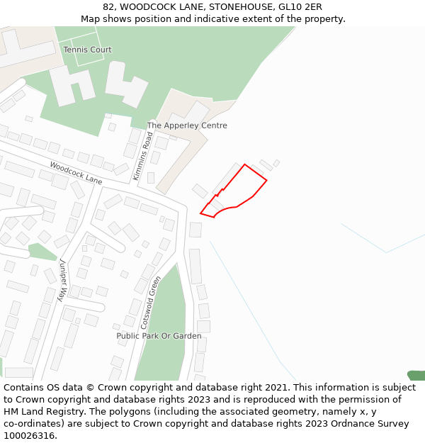 82, WOODCOCK LANE, STONEHOUSE, GL10 2ER: Location map and indicative extent of plot