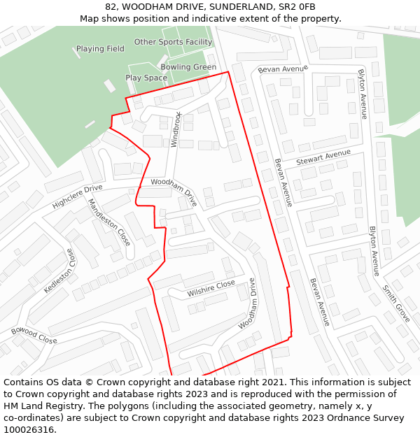 82, WOODHAM DRIVE, SUNDERLAND, SR2 0FB: Location map and indicative extent of plot