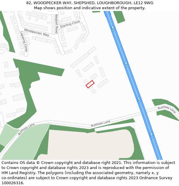 82, WOODPECKER WAY, SHEPSHED, LOUGHBOROUGH, LE12 9WG: Location map and indicative extent of plot