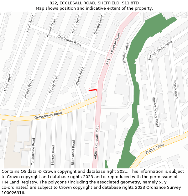 822, ECCLESALL ROAD, SHEFFIELD, S11 8TD: Location map and indicative extent of plot