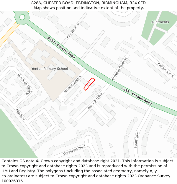 828A, CHESTER ROAD, ERDINGTON, BIRMINGHAM, B24 0ED: Location map and indicative extent of plot