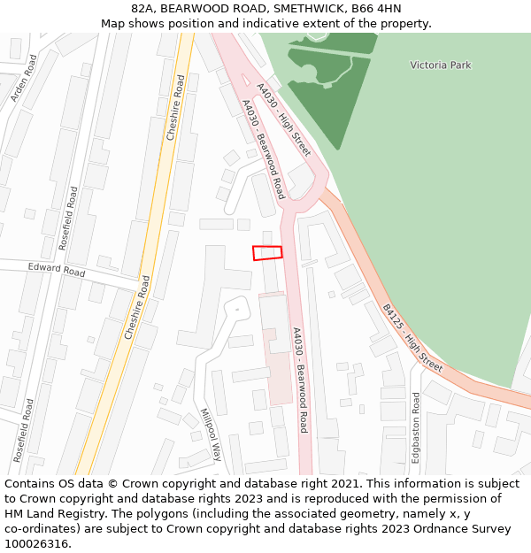 82A, BEARWOOD ROAD, SMETHWICK, B66 4HN: Location map and indicative extent of plot