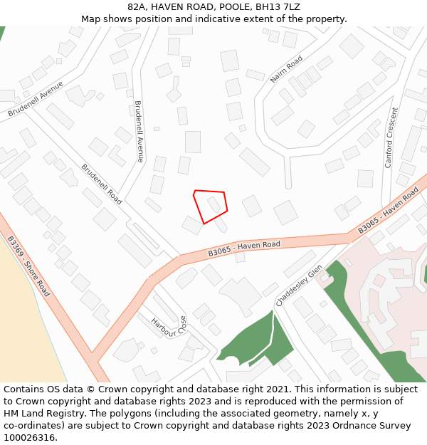 82A, HAVEN ROAD, POOLE, BH13 7LZ: Location map and indicative extent of plot