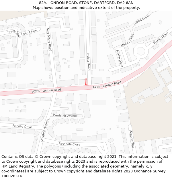 82A, LONDON ROAD, STONE, DARTFORD, DA2 6AN: Location map and indicative extent of plot