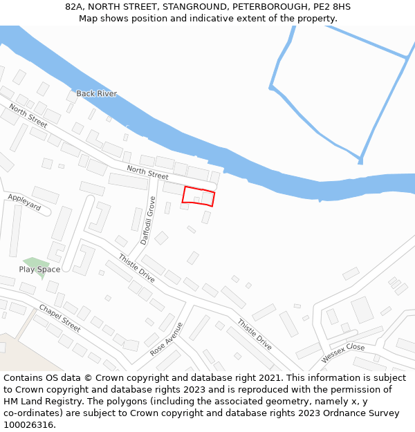 82A, NORTH STREET, STANGROUND, PETERBOROUGH, PE2 8HS: Location map and indicative extent of plot