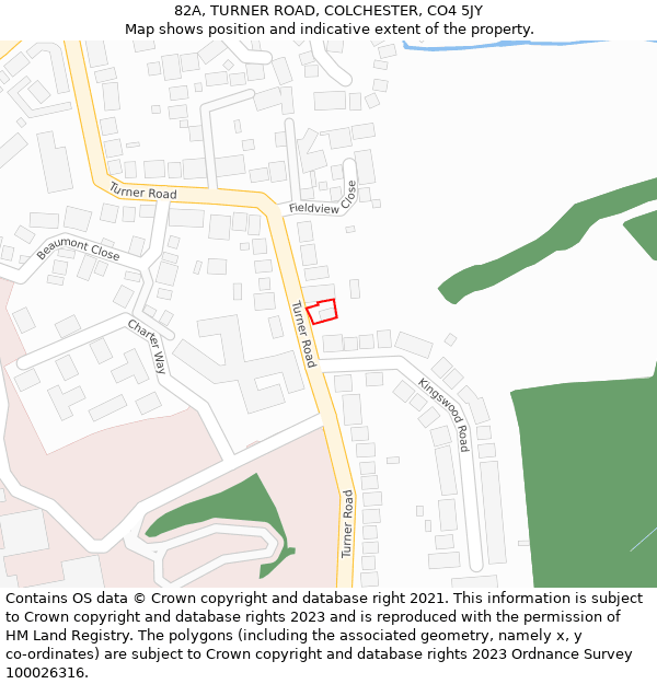 82A, TURNER ROAD, COLCHESTER, CO4 5JY: Location map and indicative extent of plot