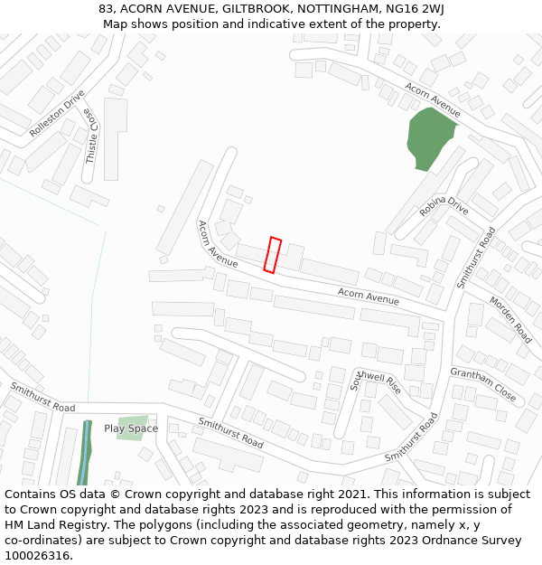 83, ACORN AVENUE, GILTBROOK, NOTTINGHAM, NG16 2WJ: Location map and indicative extent of plot