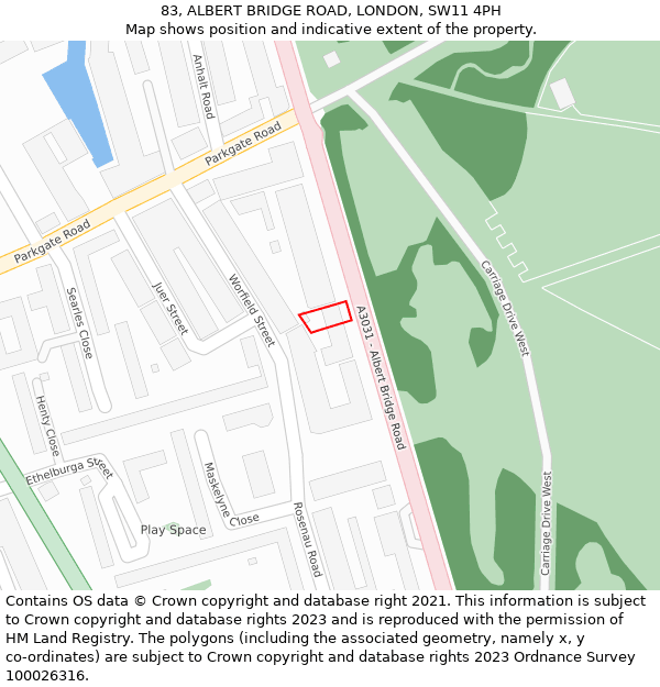 83, ALBERT BRIDGE ROAD, LONDON, SW11 4PH: Location map and indicative extent of plot