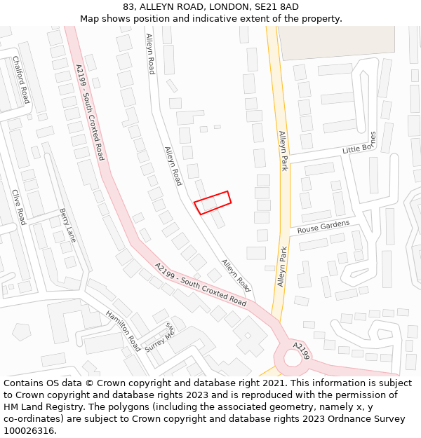 83, ALLEYN ROAD, LONDON, SE21 8AD: Location map and indicative extent of plot