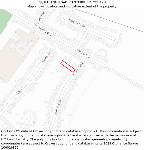 83, BARTON ROAD, CANTERBURY, CT1 1YH: Location map and indicative extent of plot