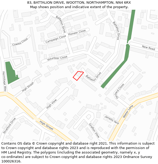 83, BATTALION DRIVE, WOOTTON, NORTHAMPTON, NN4 6RX: Location map and indicative extent of plot