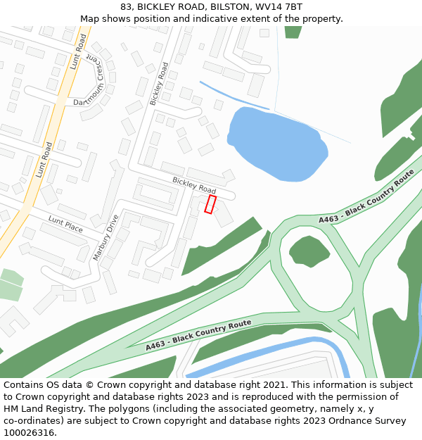 83, BICKLEY ROAD, BILSTON, WV14 7BT: Location map and indicative extent of plot