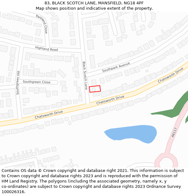 83, BLACK SCOTCH LANE, MANSFIELD, NG18 4PF: Location map and indicative extent of plot