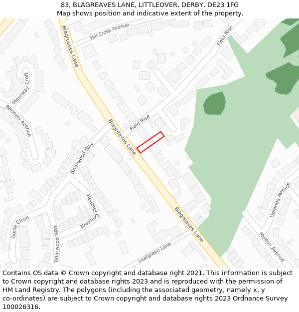 83, BLAGREAVES LANE, LITTLEOVER, DERBY, DE23 1FG: Location map and indicative extent of plot