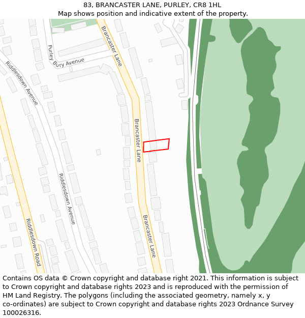 83, BRANCASTER LANE, PURLEY, CR8 1HL: Location map and indicative extent of plot