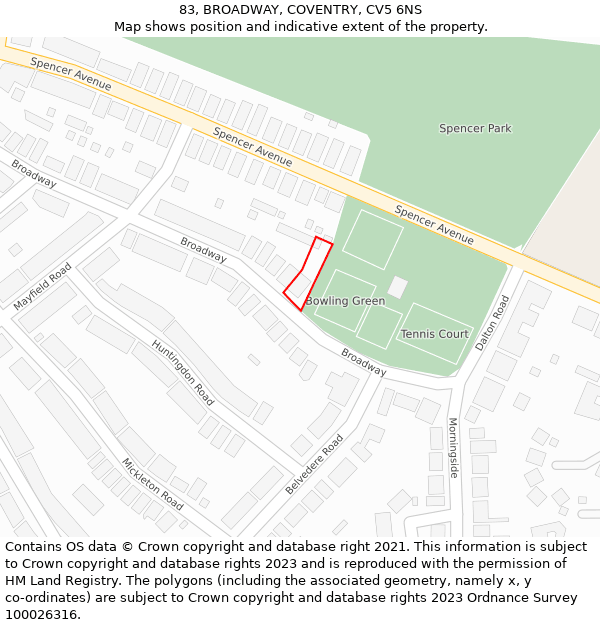 83, BROADWAY, COVENTRY, CV5 6NS: Location map and indicative extent of plot