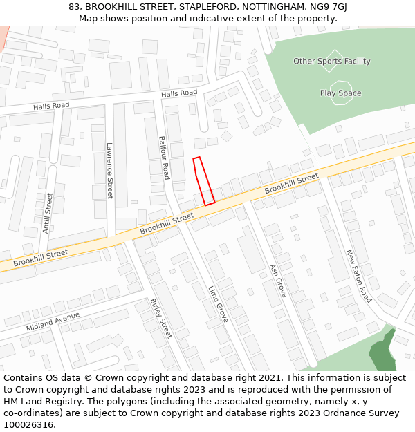 83, BROOKHILL STREET, STAPLEFORD, NOTTINGHAM, NG9 7GJ: Location map and indicative extent of plot