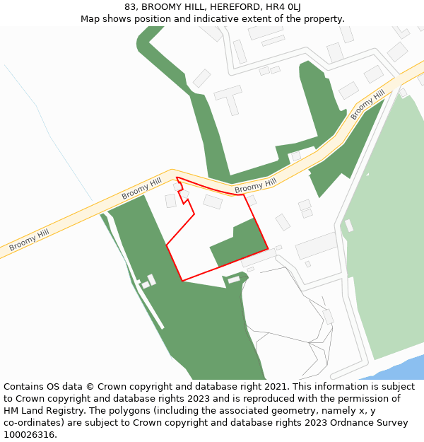 83, BROOMY HILL, HEREFORD, HR4 0LJ: Location map and indicative extent of plot