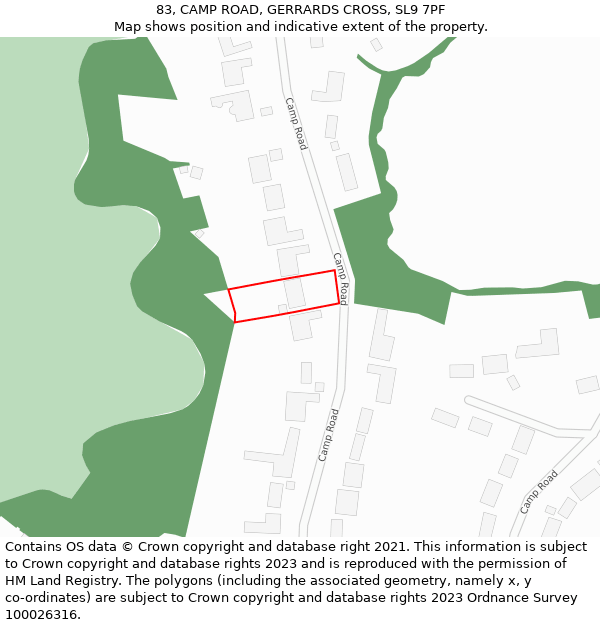 83, CAMP ROAD, GERRARDS CROSS, SL9 7PF: Location map and indicative extent of plot