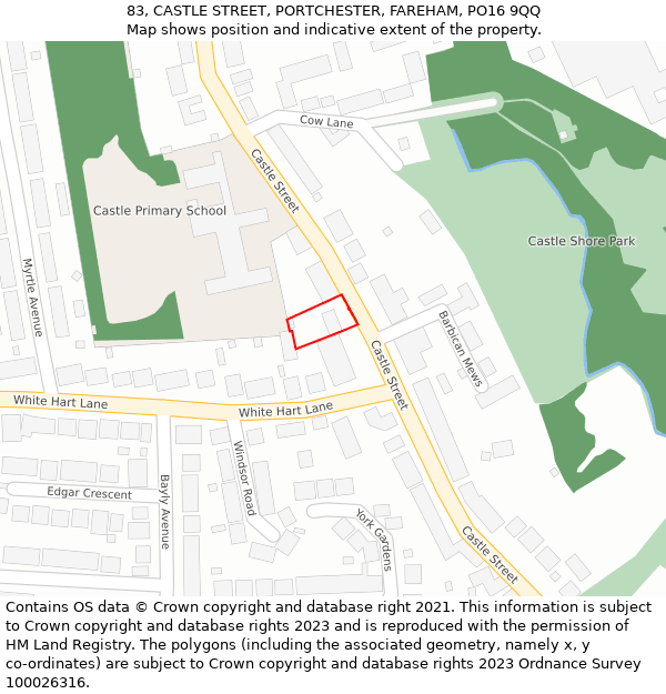 83, CASTLE STREET, PORTCHESTER, FAREHAM, PO16 9QQ: Location map and indicative extent of plot